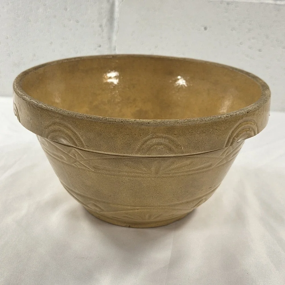 Antique Primitive Medium Milk Pan Bowl Yellow Ware Rustic Pottery Farmhouse 9